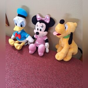 Disney Plush Trio - Blue Donald Duck, Pink Minnie Mouse, Yellow Pluto